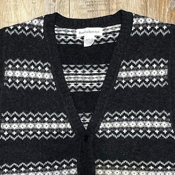 Vtg Banana Republic 100% Wool Fair Isle Sweater Vest L Button Down Nordic Preppy - Picture 3 of 7